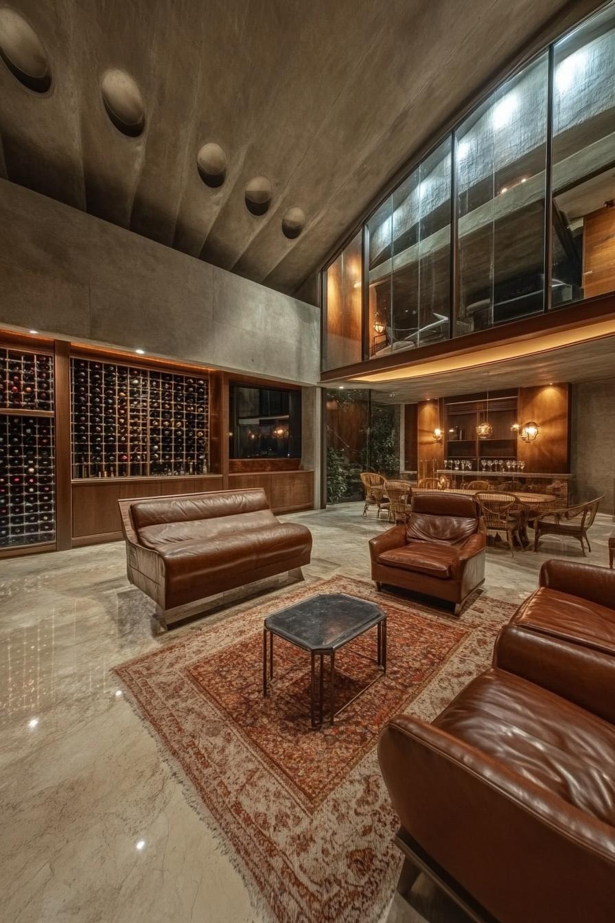 stunning modern mansion with large winw cellar and a lounge area with leather furniture