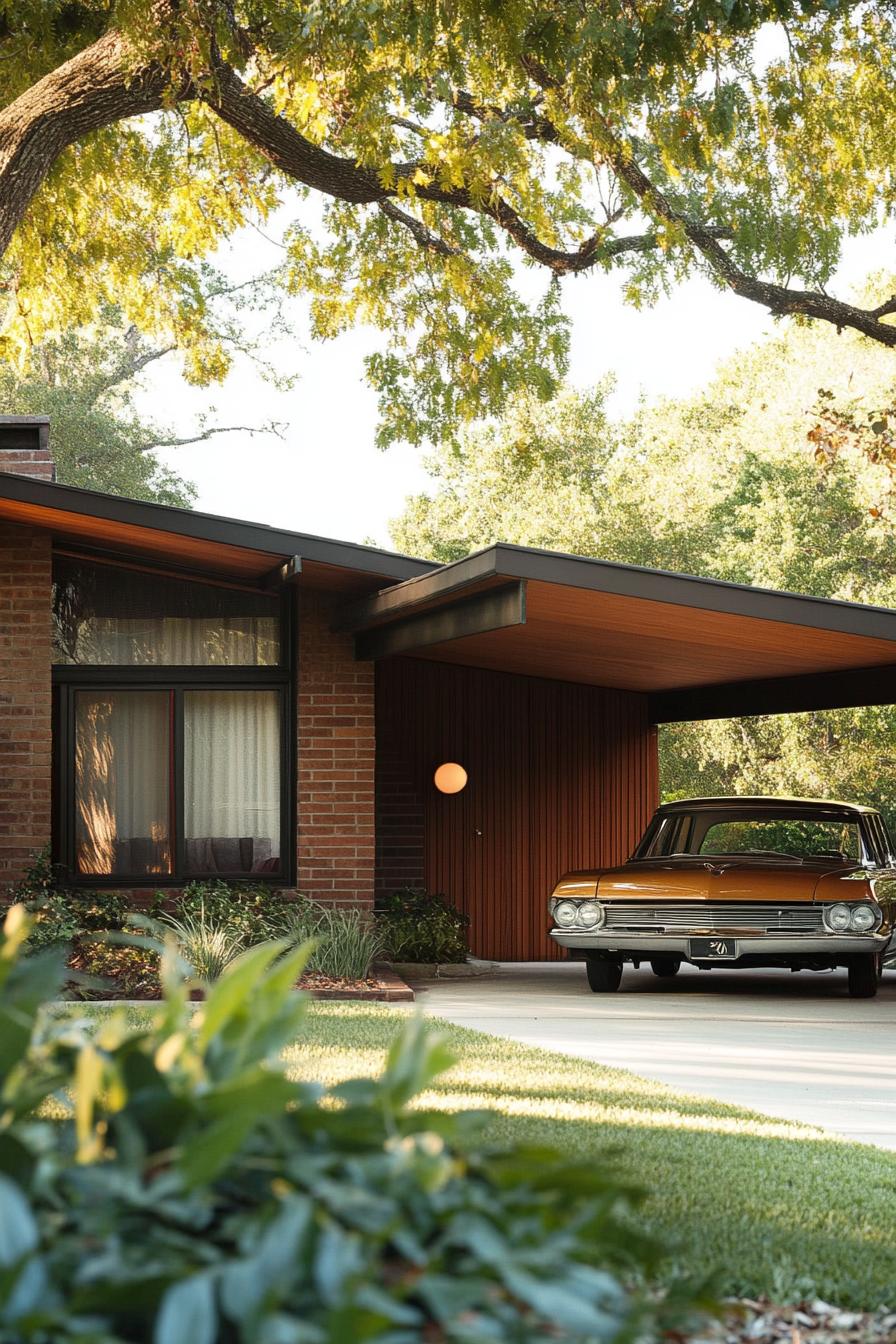 mid century modern 1950s style house facade with carport 1