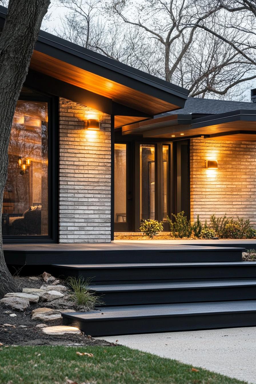 mid century modern house front porch with retro lighting 2