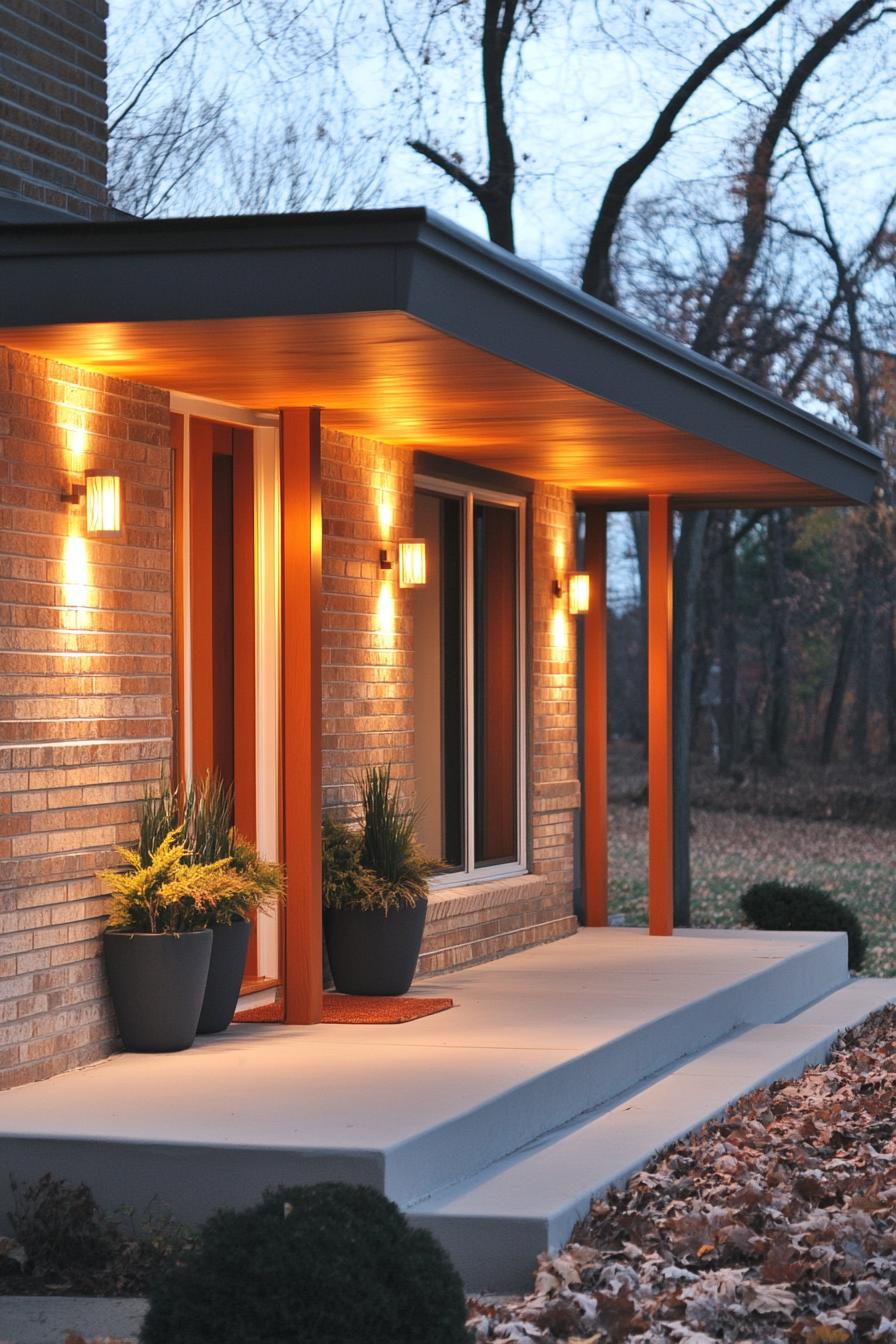 mid century modern house front porch with retro lighting 3