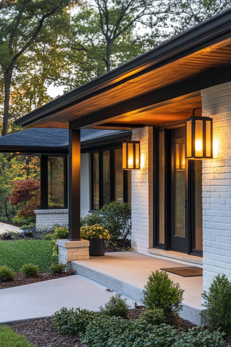 mid century modern house front porch with retro lighting