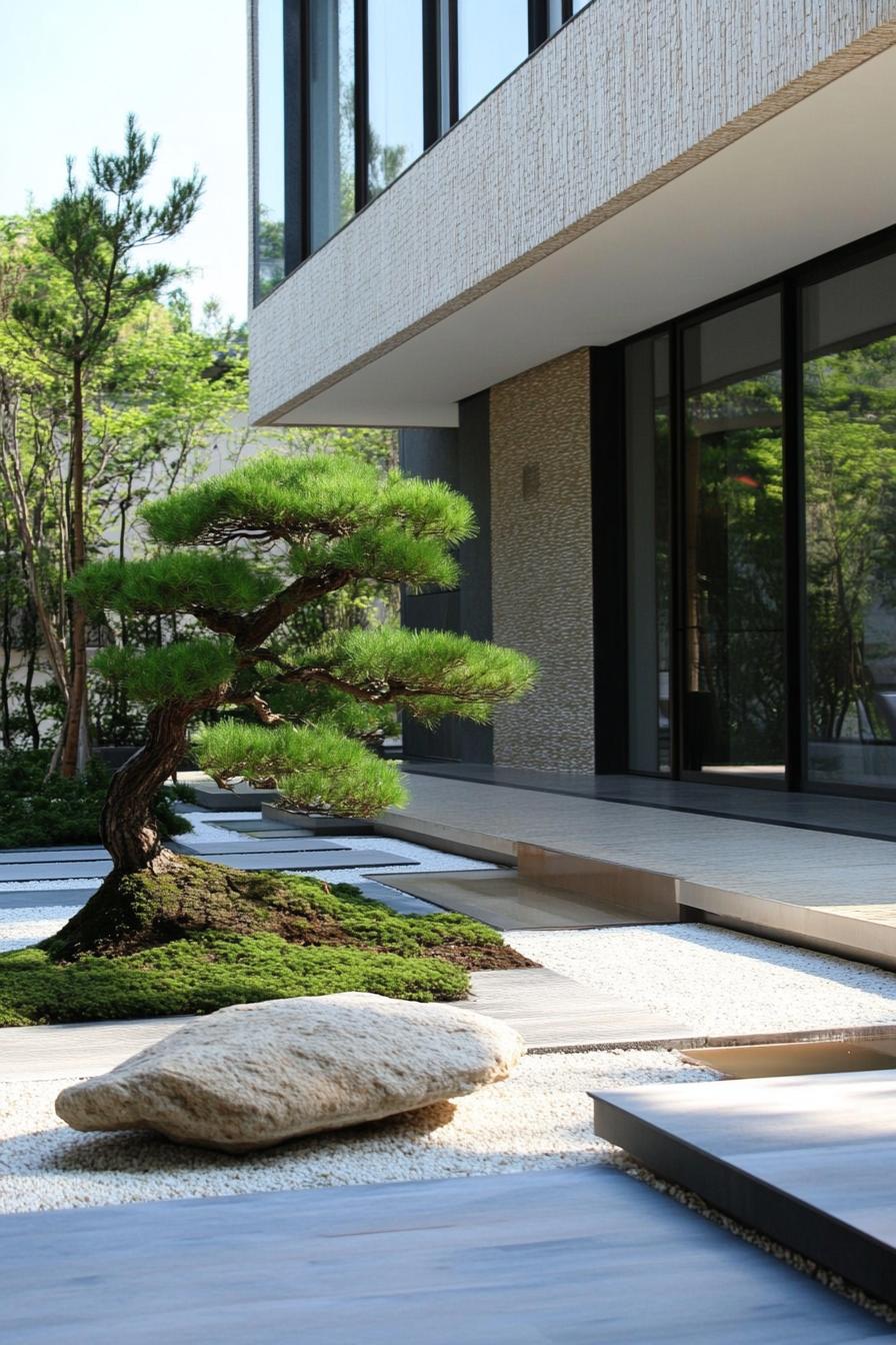 moder minimalist house courtyard with bonsai and rock garden 1