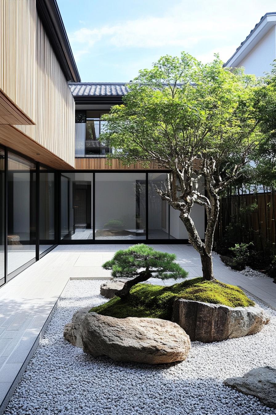 moder minimalist house courtyard with bonsai and rock garden 2