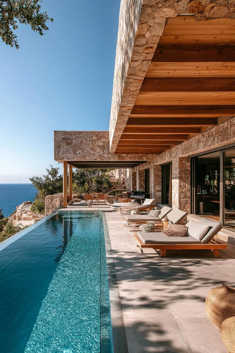 modern Greek seafront villa with pool