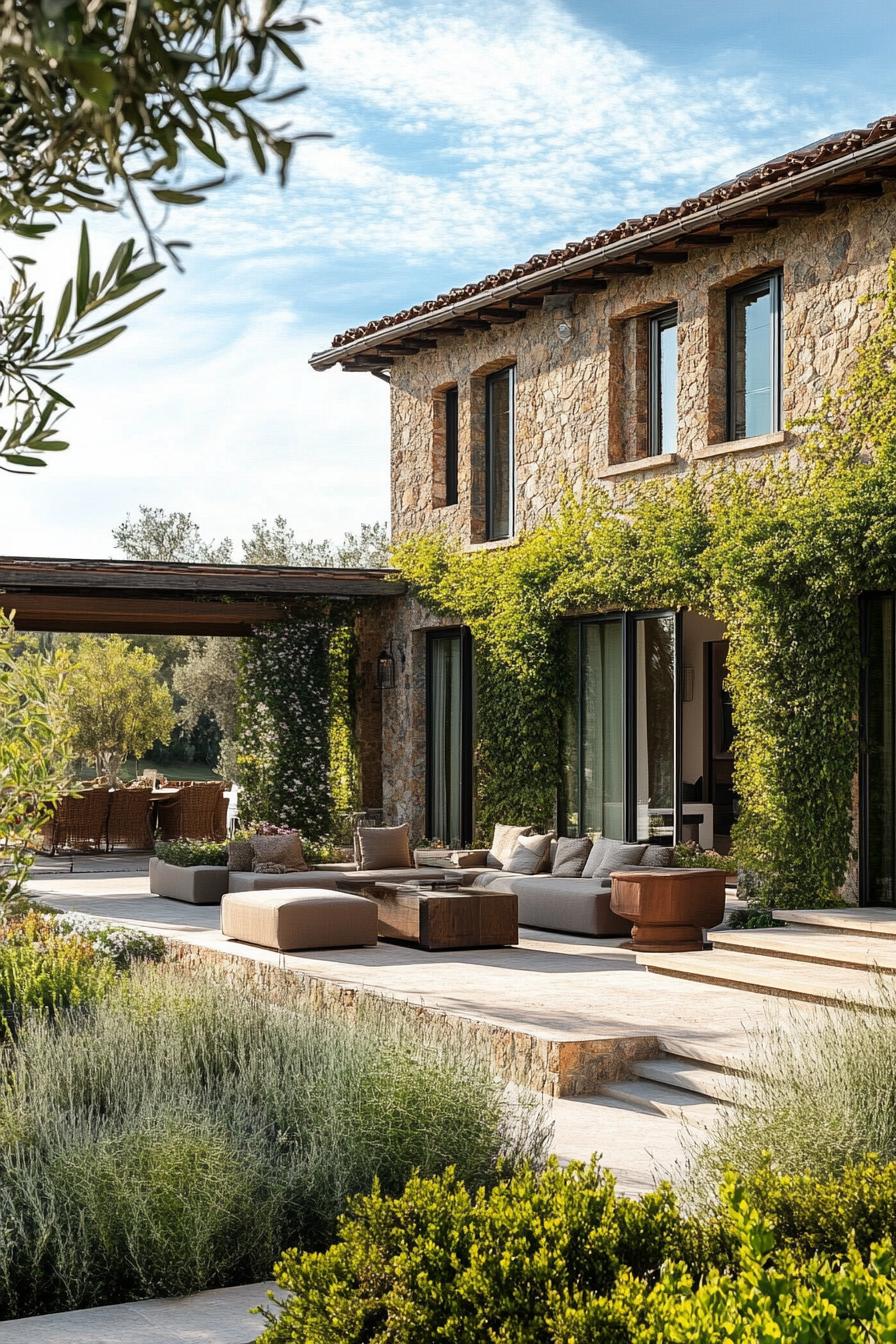 modern Tuscan house with earth toned exterior and climbing vines 1