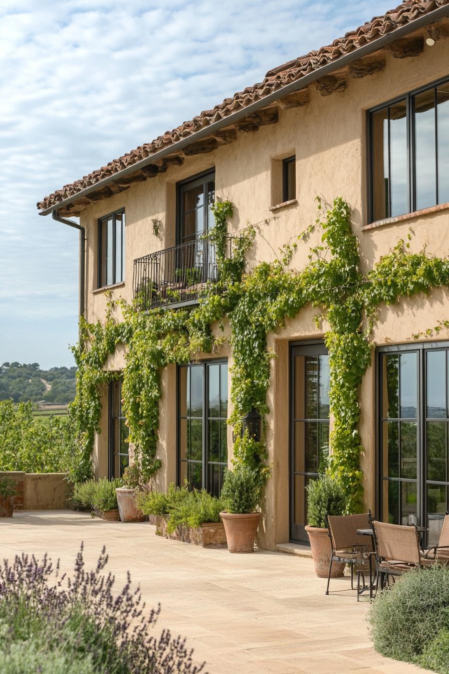 modern Tuscan house with earth toned exterior and climbing vines 2