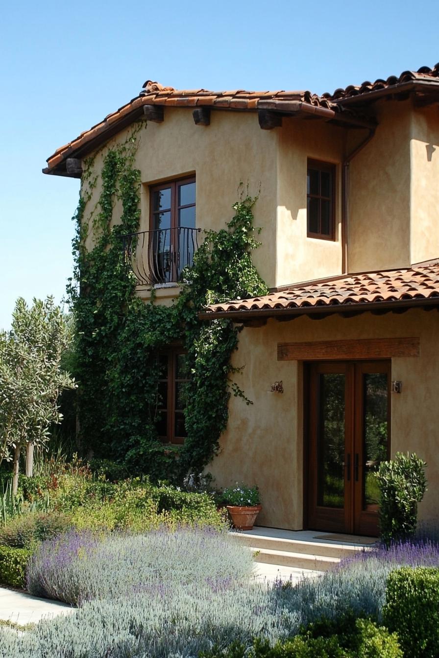 modern Tuscan house with earth toned exterior and climbing vines 3