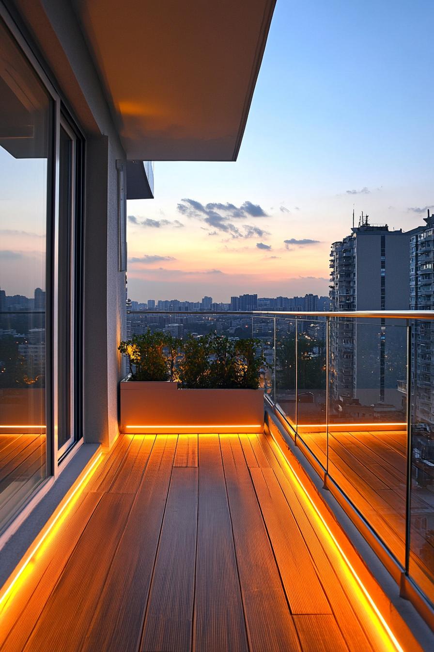 modern apartment small glass enclosed balcony with LED lighting 3