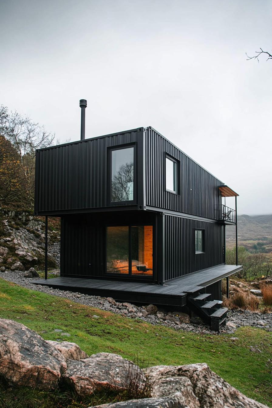 modern black shipping container house in stunning Scottish mountains 2