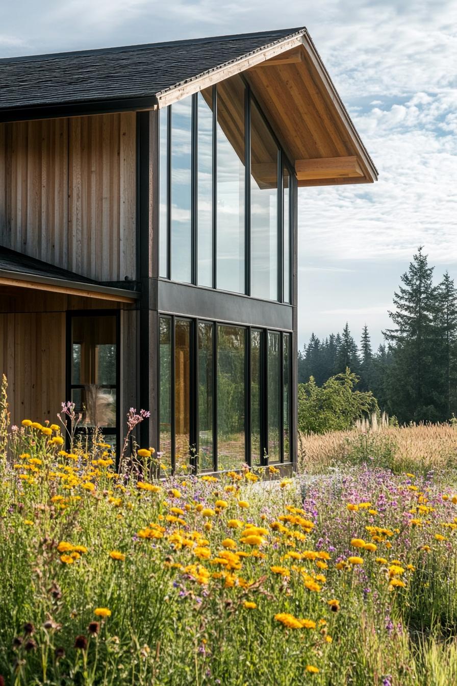 modern farmhouse home pivot windows letting in sunshine from stunning wildflower fields 3