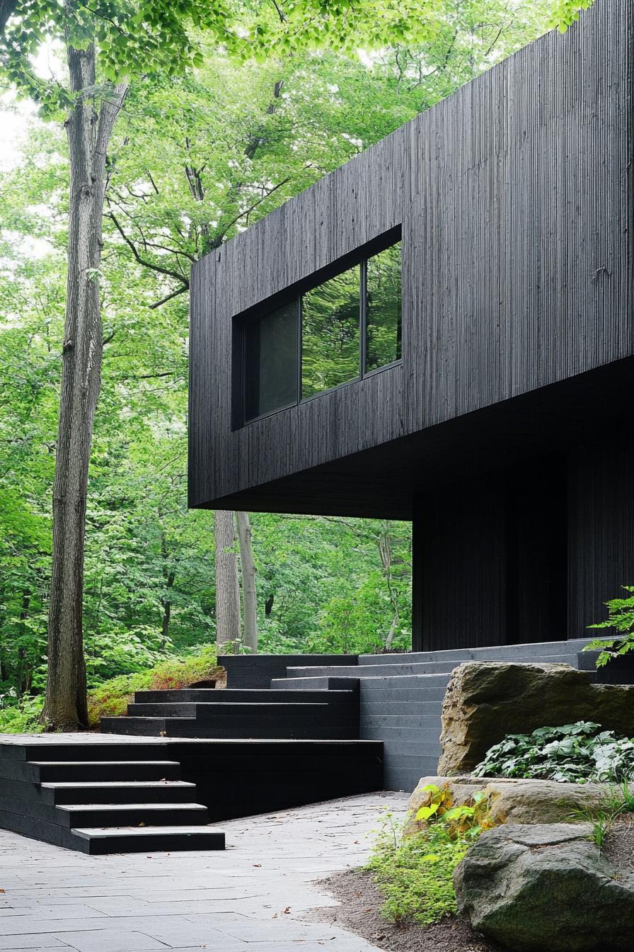 modern forest house charred wood exterior 1