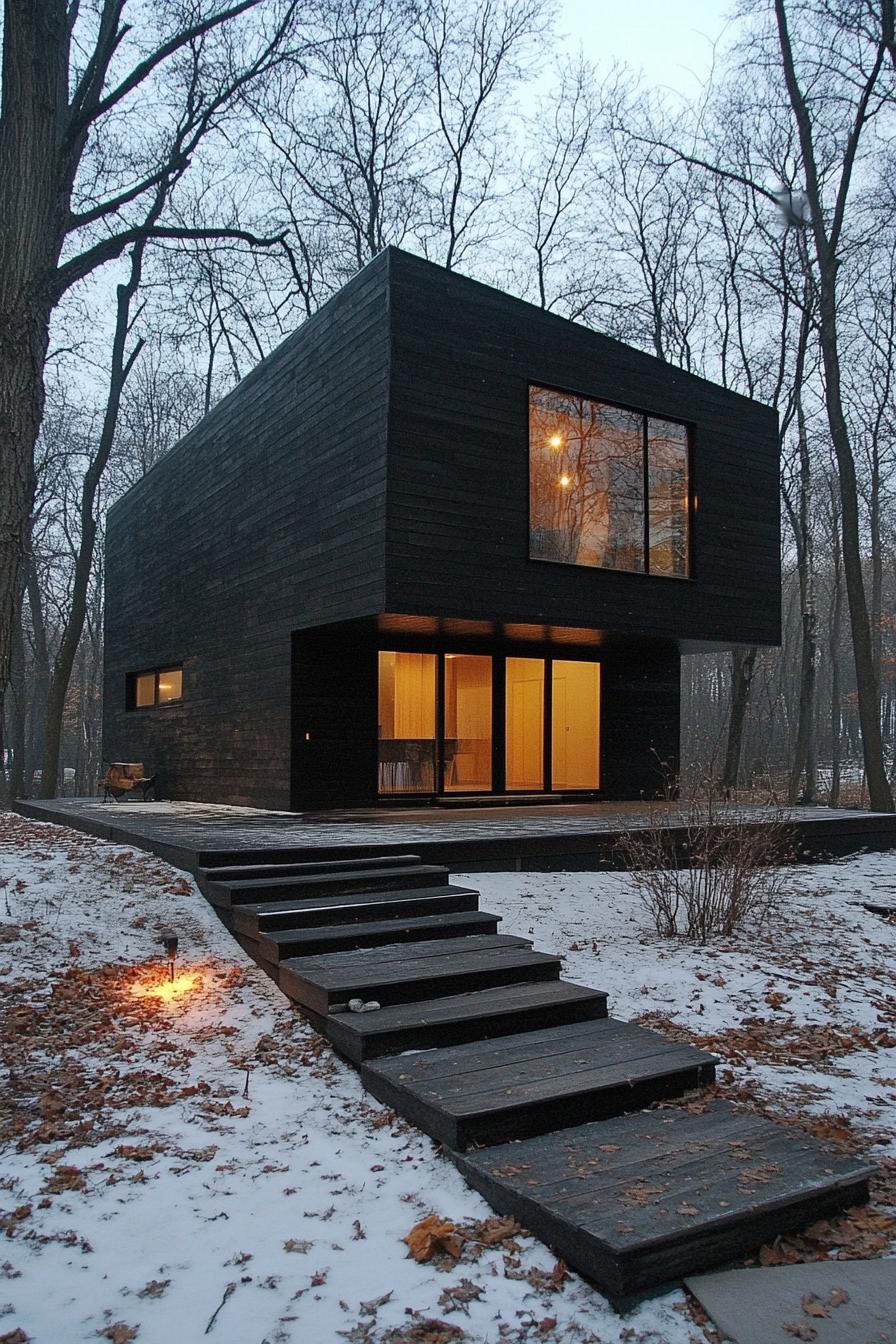 modern forest house charred wood exterior 2