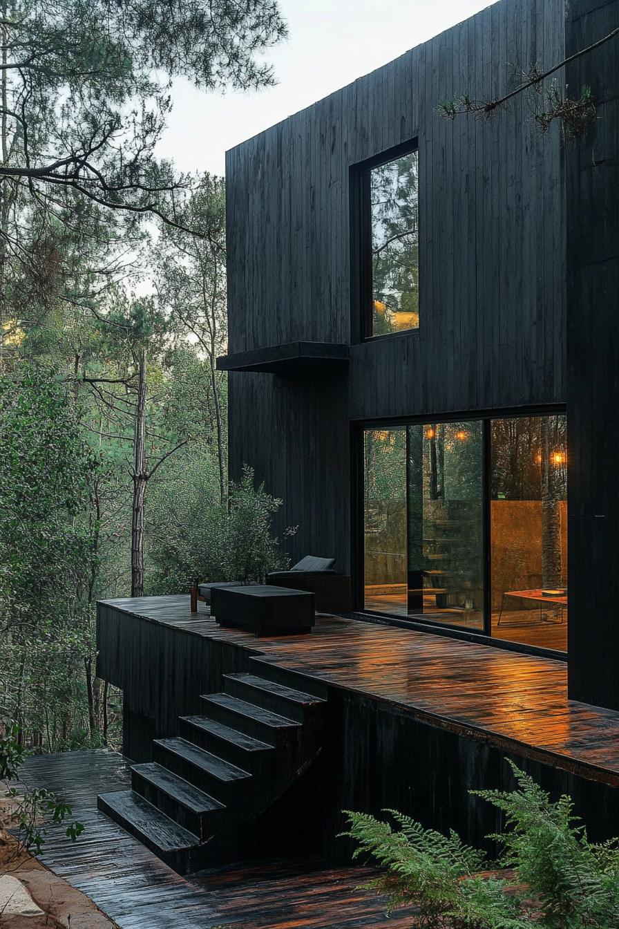 modern forest house charred wood exterior 3