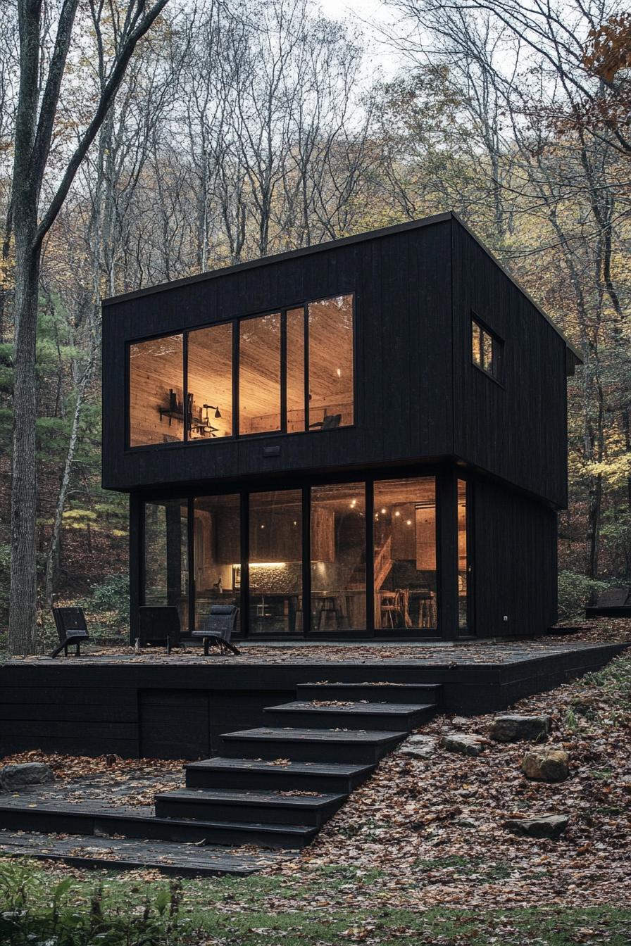 modern forest house charred wood exterior