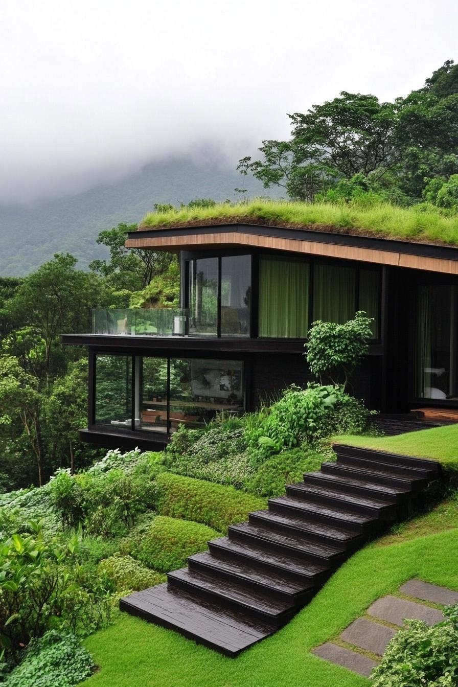 modern green exterior house with earth roof 1