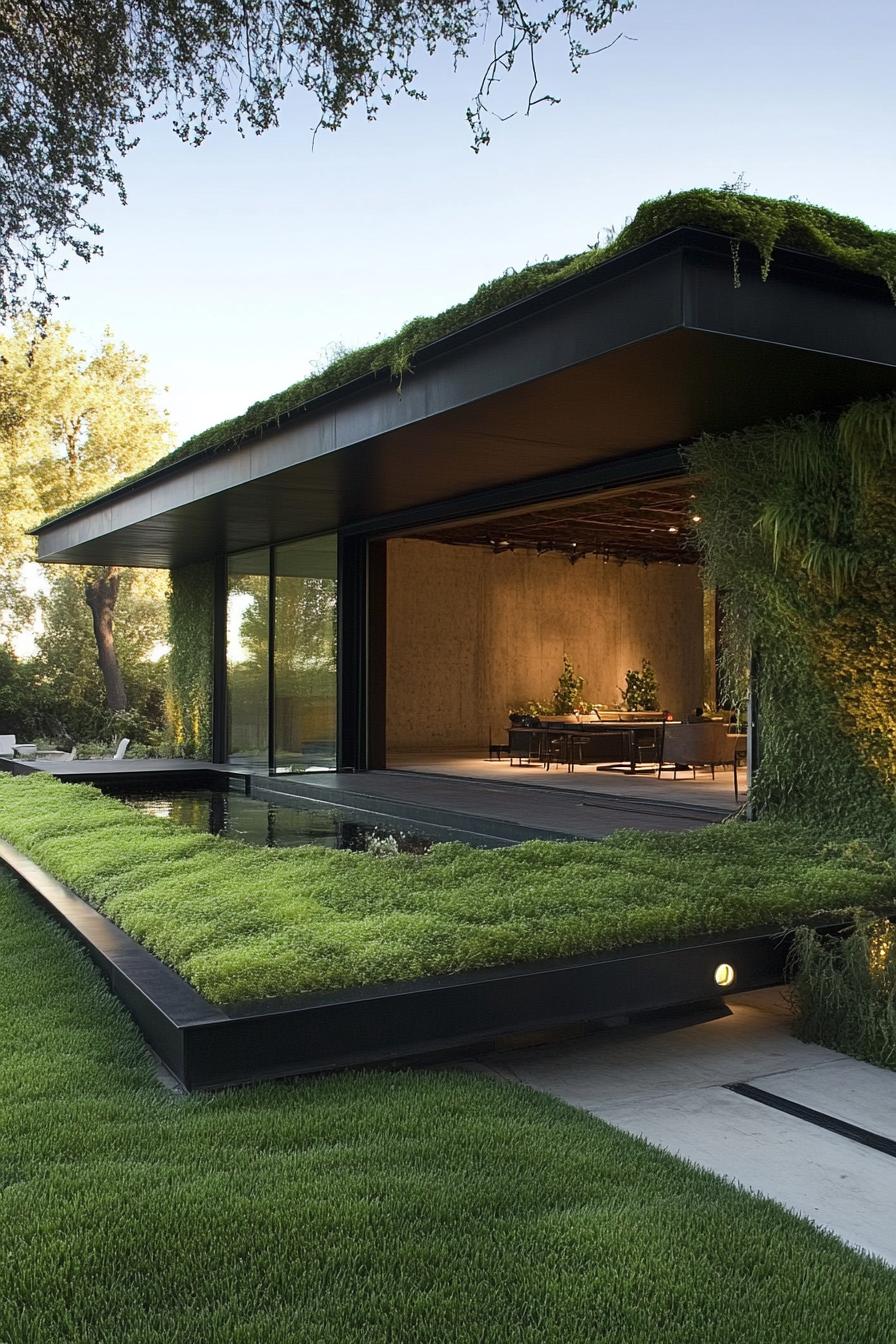 modern green exterior house with earth roof 2