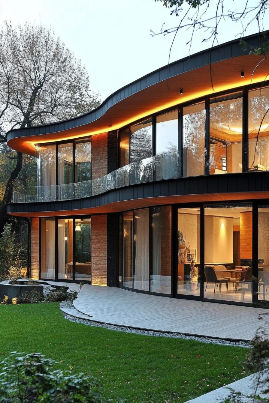 modern house facade with curved glass