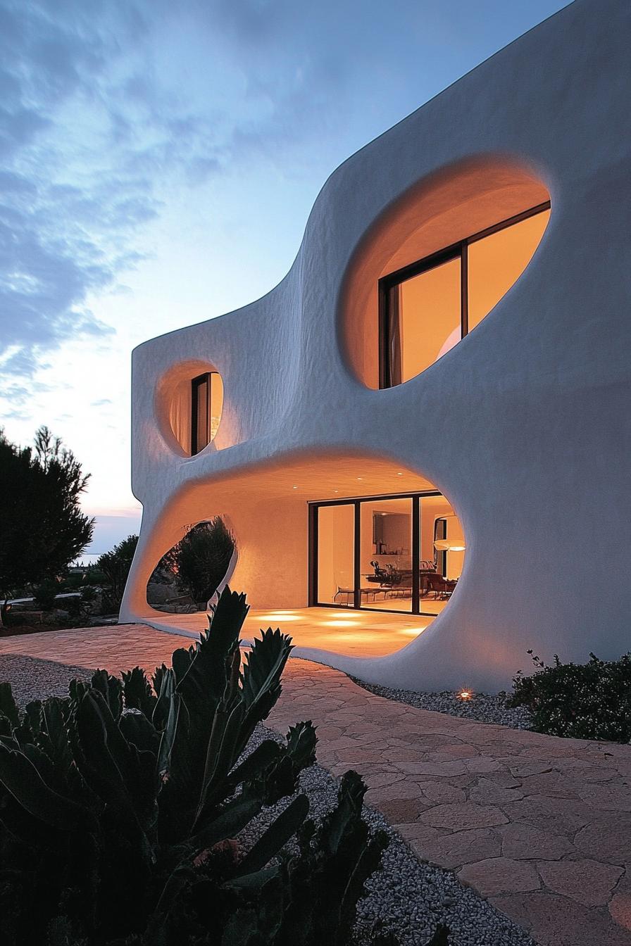 modern house with precast concrete facade with sculptural features lively mediterranean landscape 1