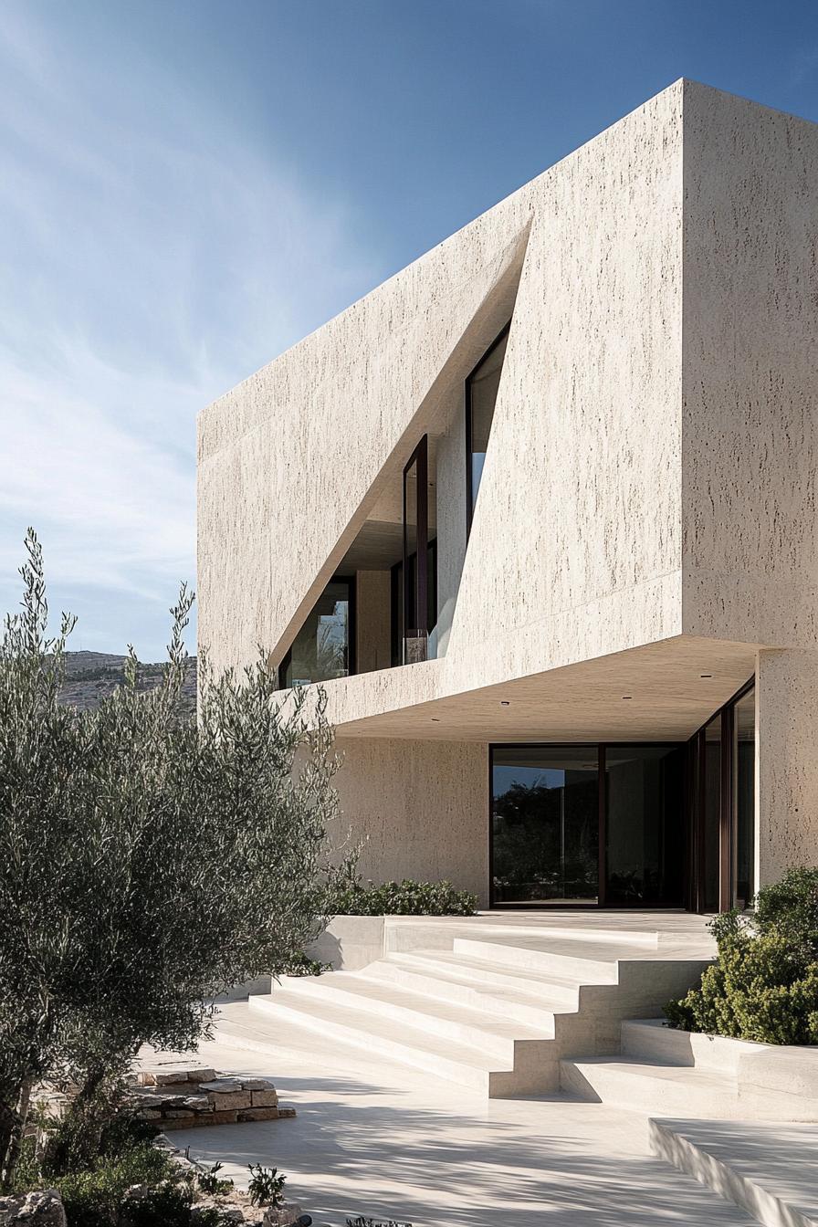 modern house with precast concrete facade with sculptural features lively mediterranean landscape 2