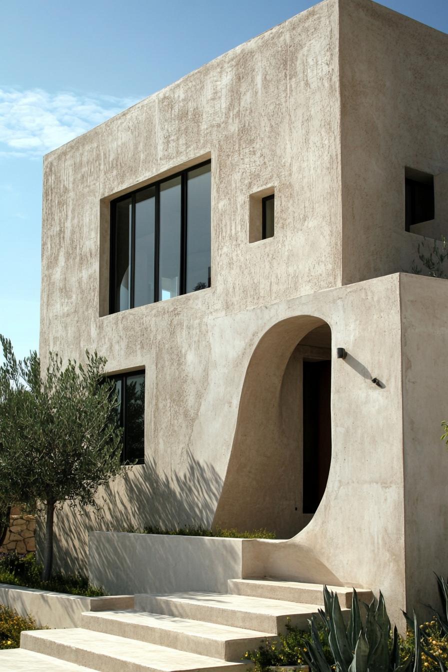 modern house with precast concrete facade with sculptural features lively mediterranean landscape 3