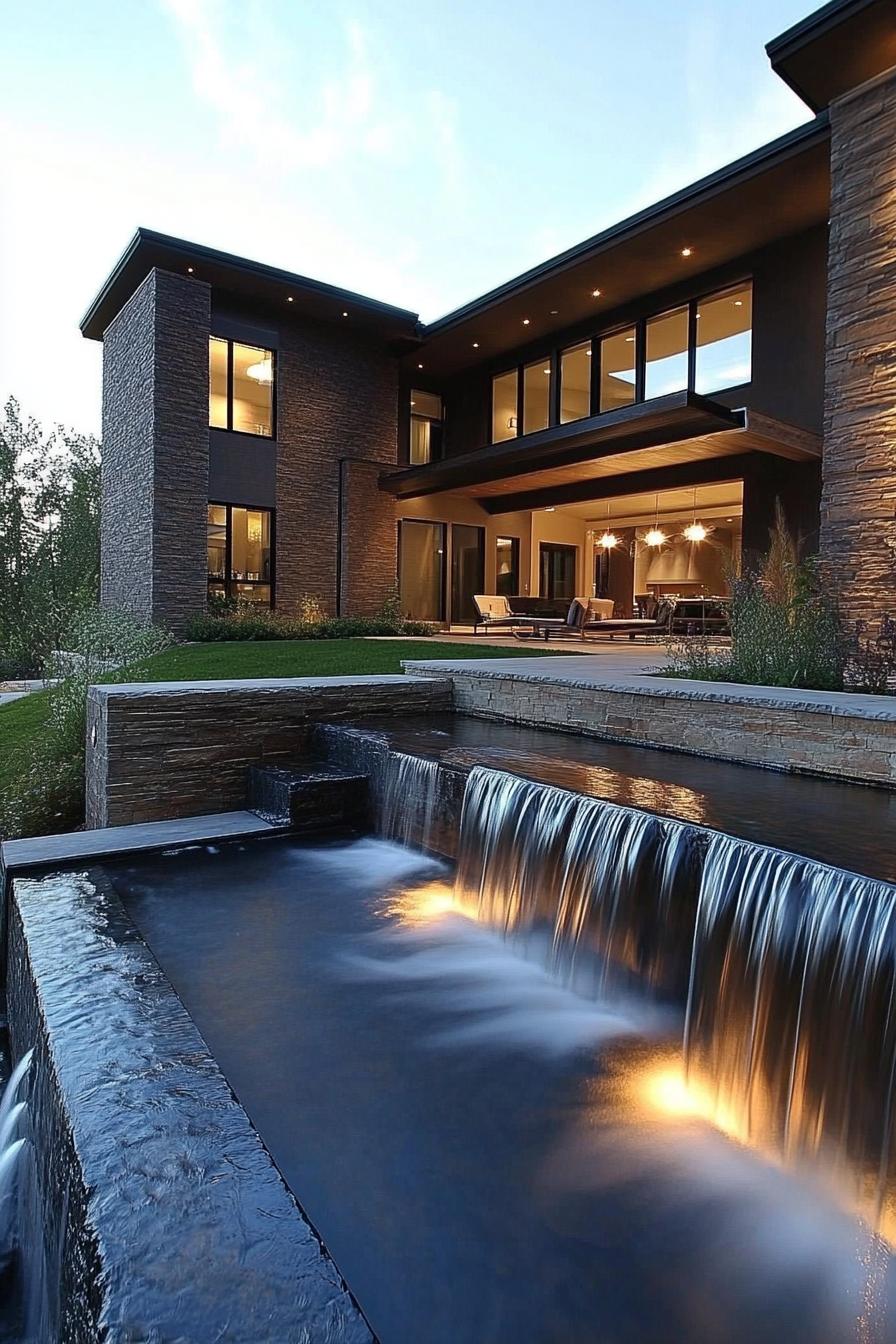 modern house yard water features with LED 2