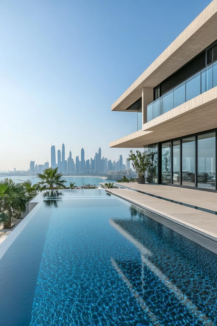 modern mansion geometric pool with stunning city skyline 1