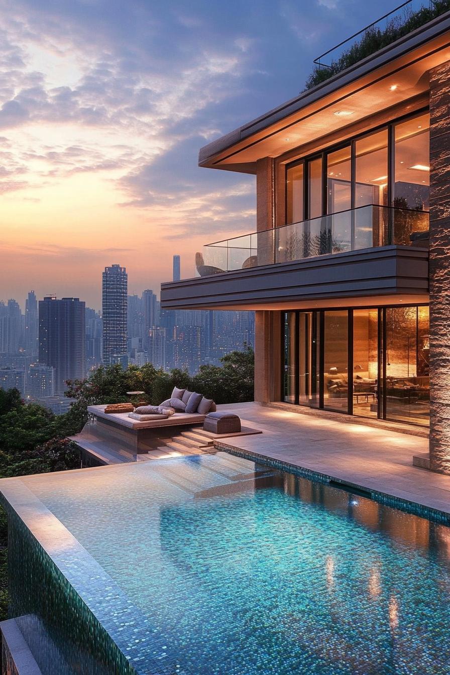 modern mansion geometric pool with stunning city skyline 2