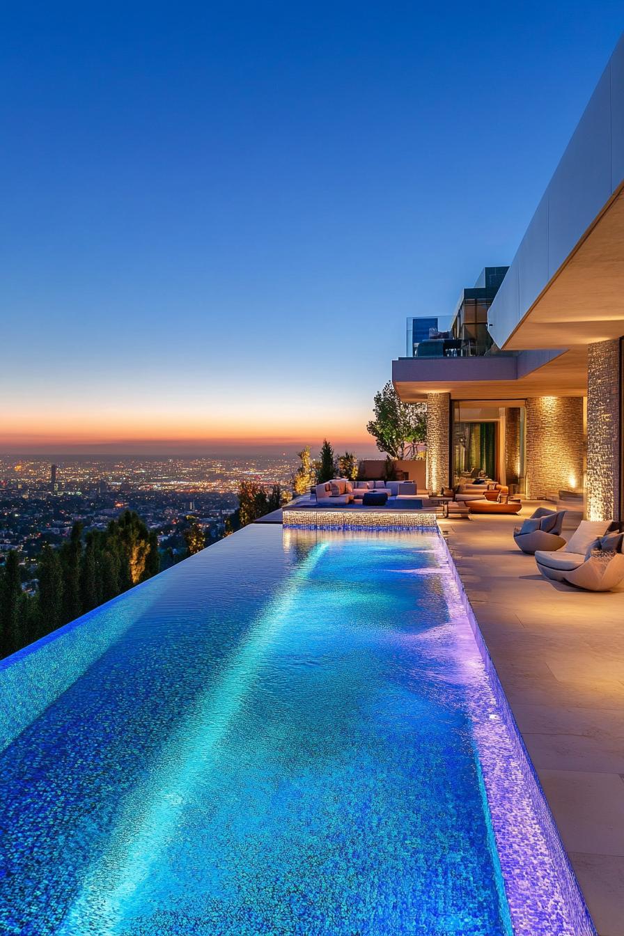 modern mansion geometric pool with stunning city skyline 3