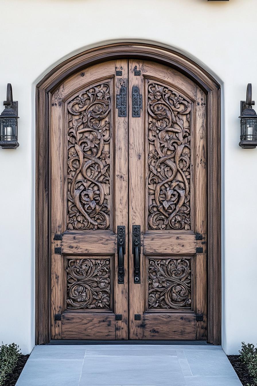 modern spanish villa front wood carved door 1