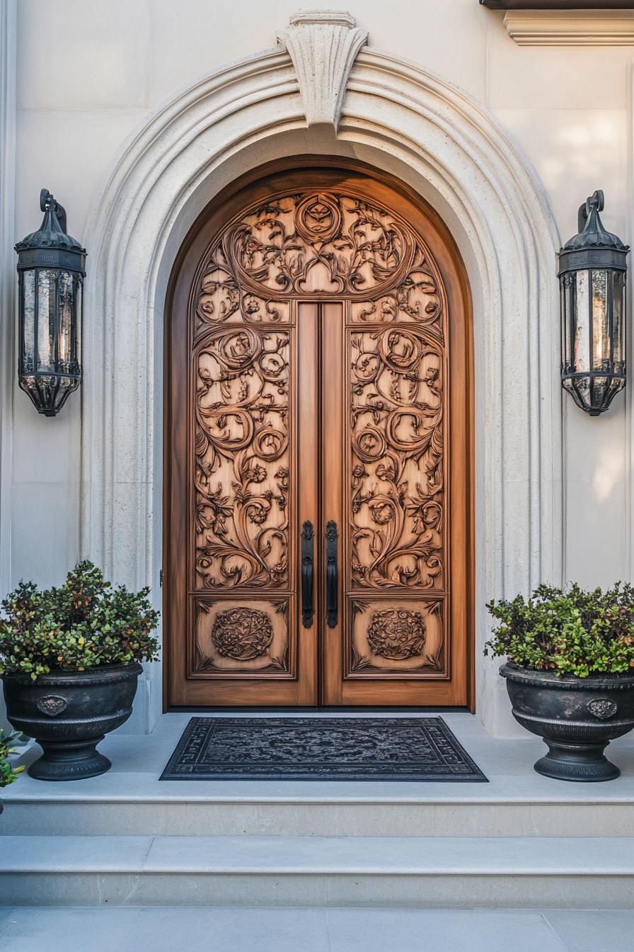 modern spanish villa front wood carved door 2