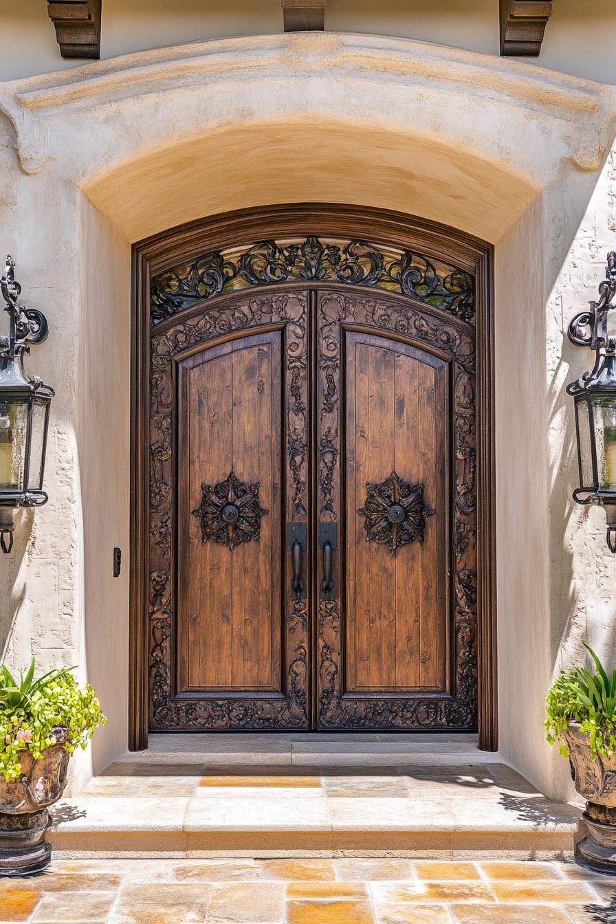 modern spanish villa front wood carved door 3