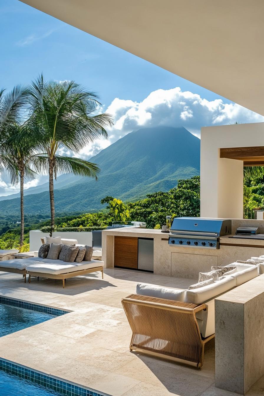 modern villa outdoor kitchen with lounge stunning tropical mountain views 1