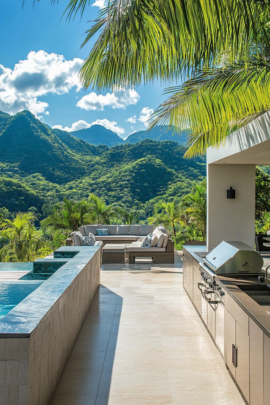 modern villa outdoor kitchen with lounge stunning tropical mountain views 2