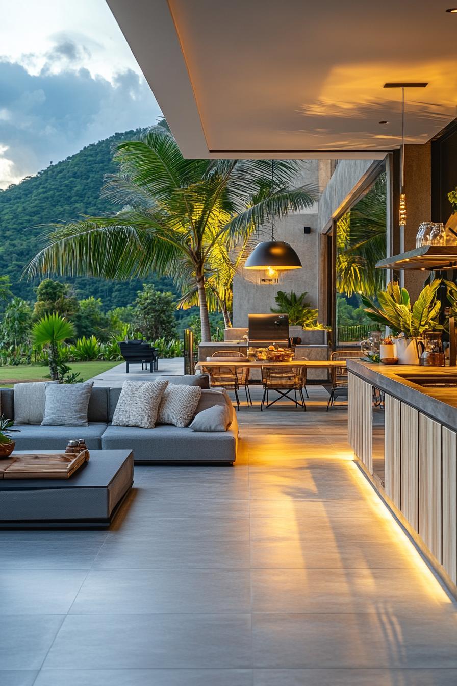 modern villa outdoor kitchen with lounge stunning tropical mountain views 3