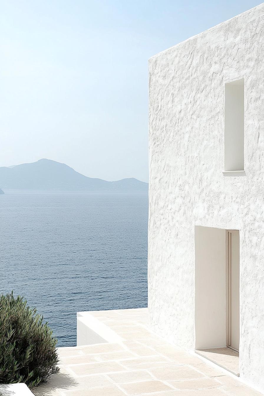 modern whitewashed minimalist geometric house facade mediterranean sea views 2