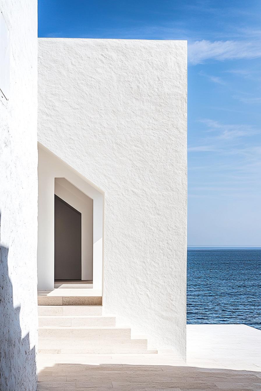 modern whitewashed minimalist geometric house facade mediterranean sea views 3