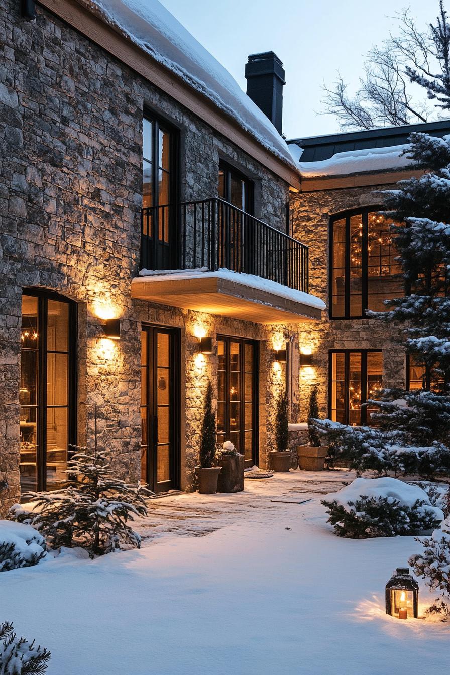 modern winter timber chateau with courtyard 1