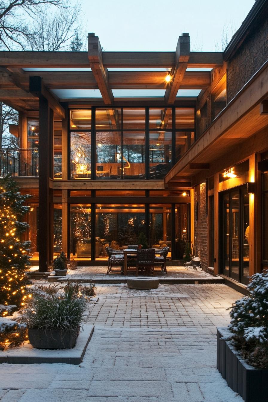 modern winter timber chateau with courtyard 2