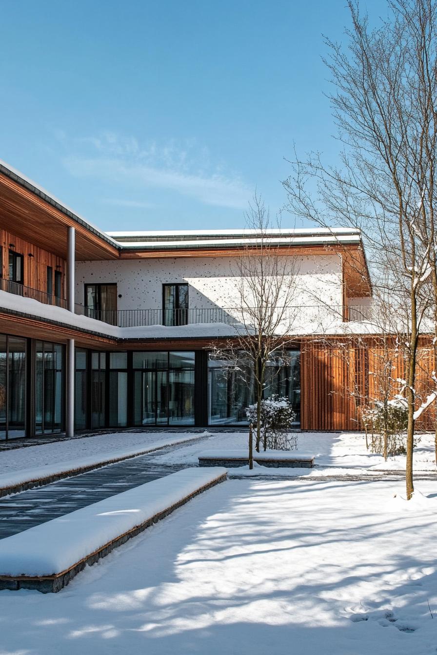 modern winter timber chateau with courtyard 3