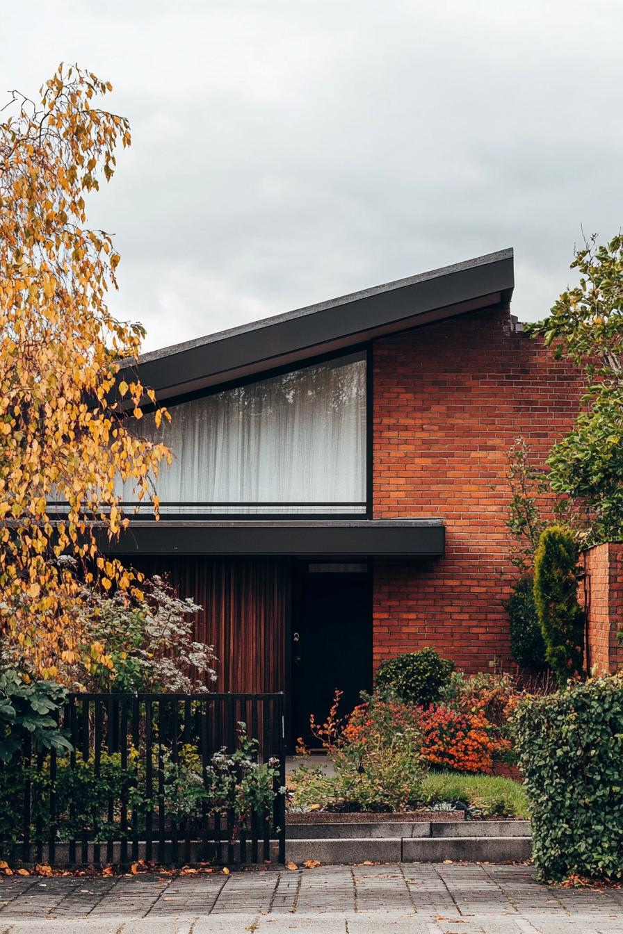 80s house modern facade makover with textured brick walls suburbs cloudy weather 3