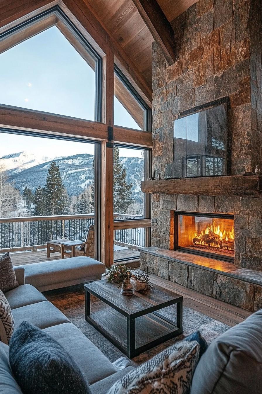 Modern Cottage style Mountain House With a Corner Stone Fireplace stunning winter mountain views 1