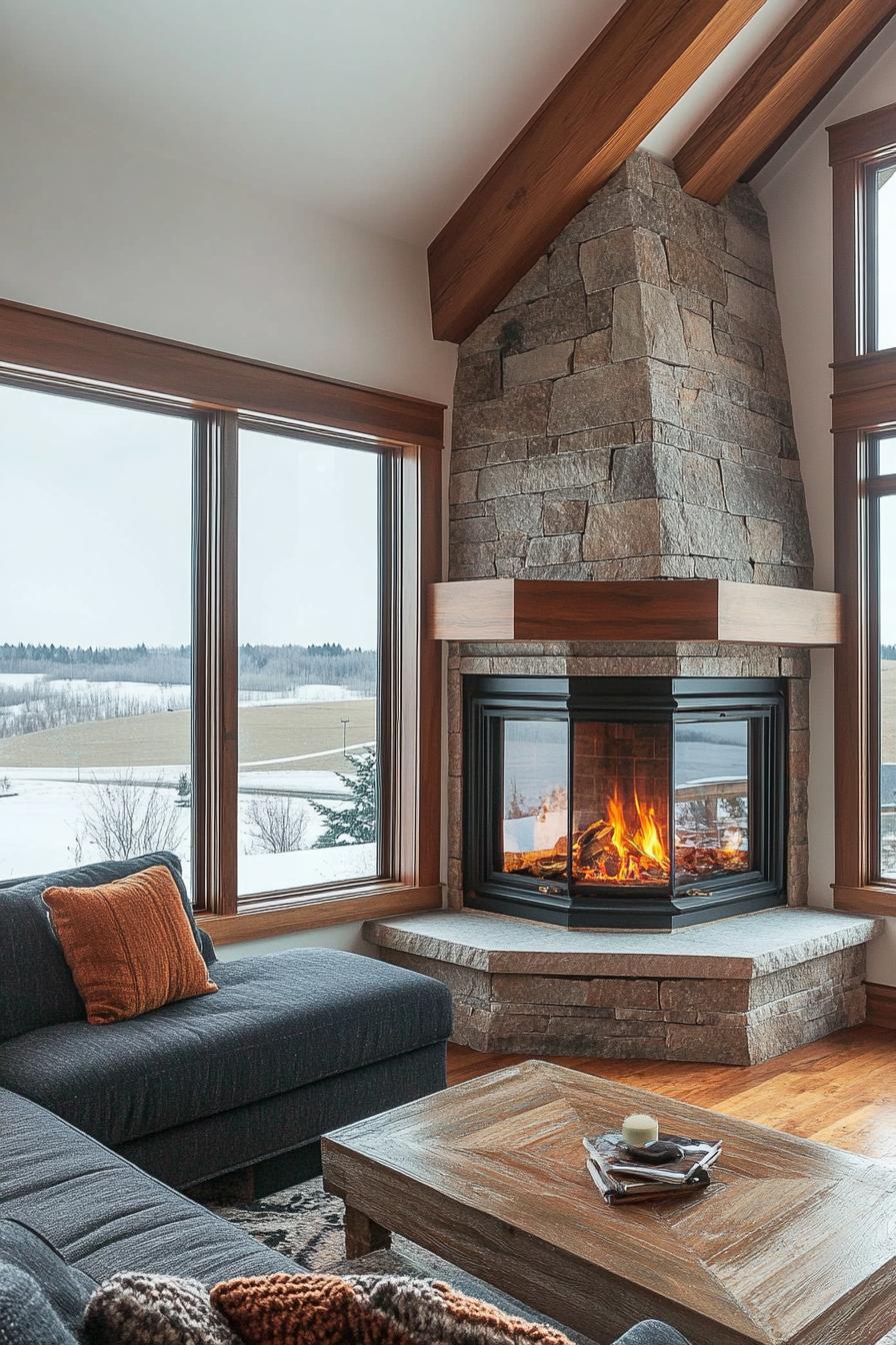 Modern Cottage style Mountain House With a Corner Stone Fireplace stunning winter mountain views 3