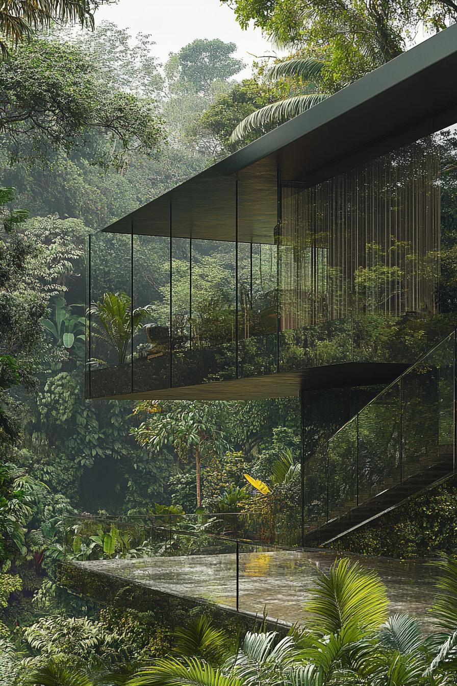 futuristing glass house in lush tropical jungle 3