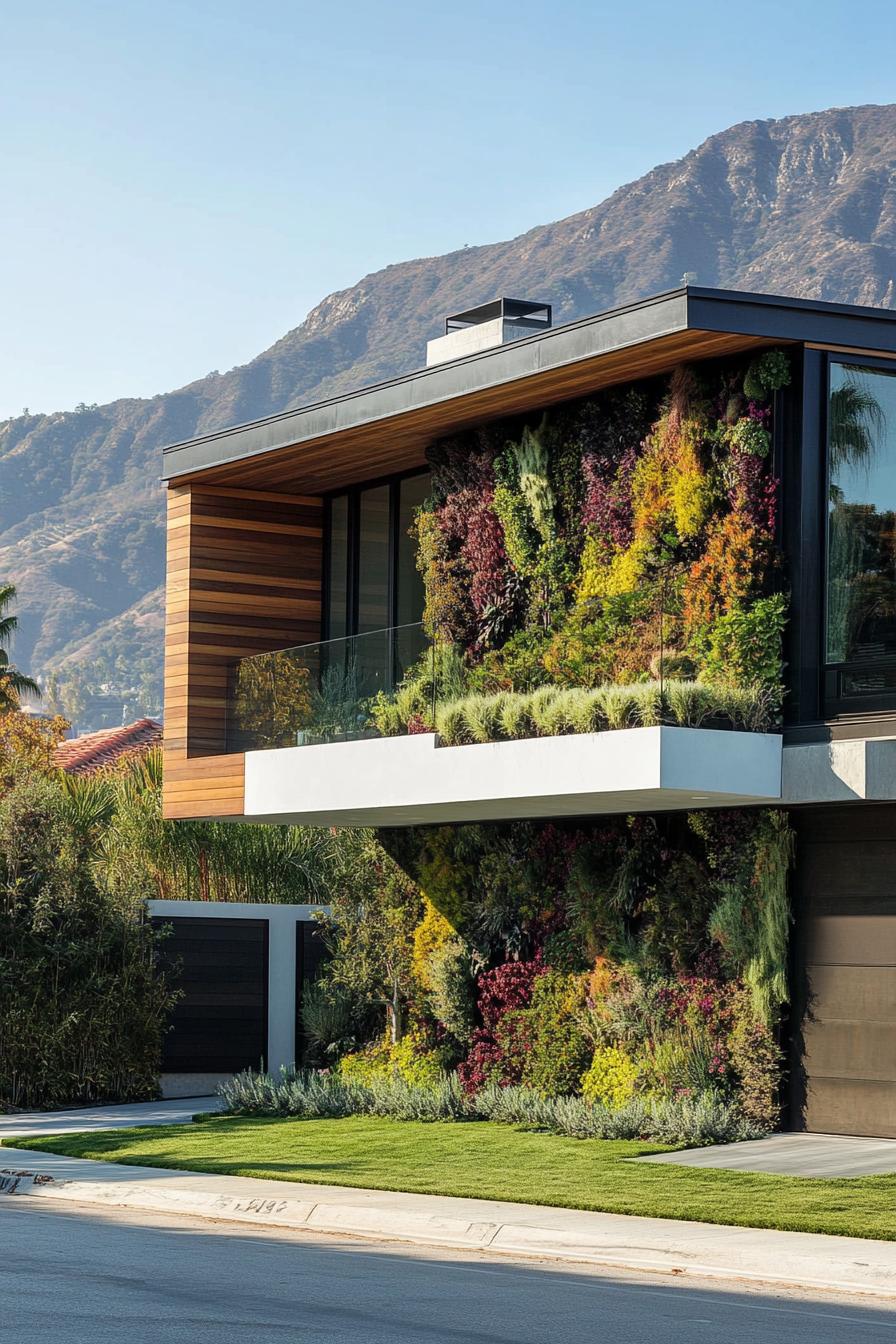 modern Californian house facade with vertical garden living walls stunning Californian mountain views 1