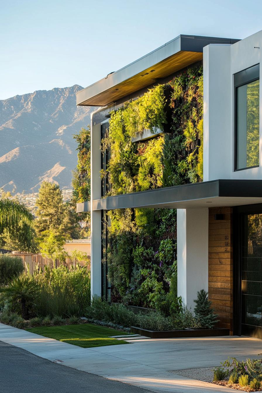 modern Californian house facade with vertical garden living walls stunning Californian mountain views 2