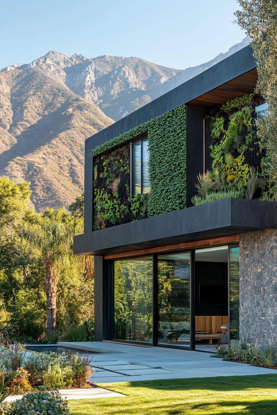 modern Californian house facade with vertical garden living walls stunning Californian mountain views 3