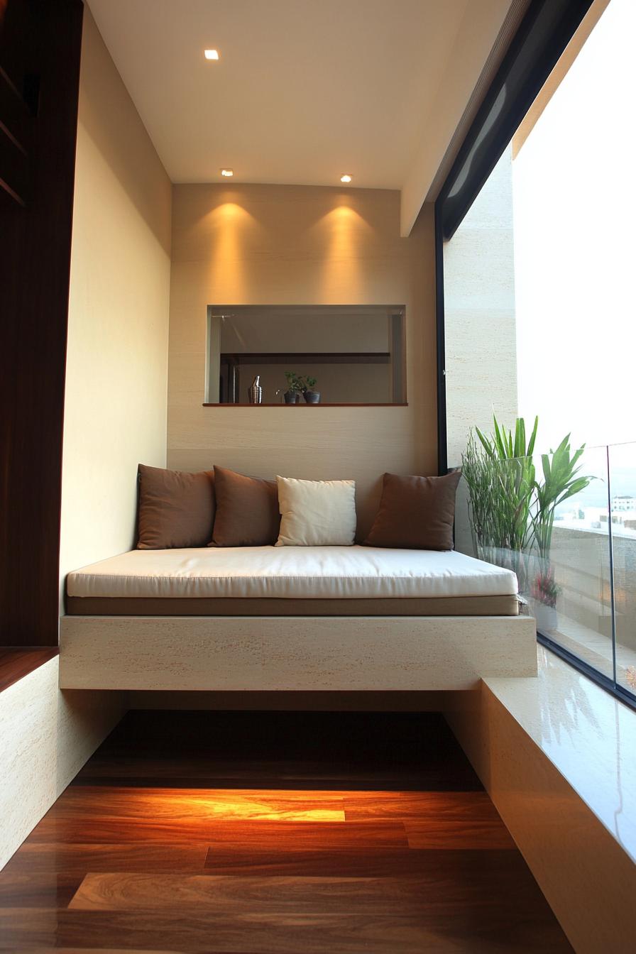 modern apartment small minimalist balcony interior with built in seating 1