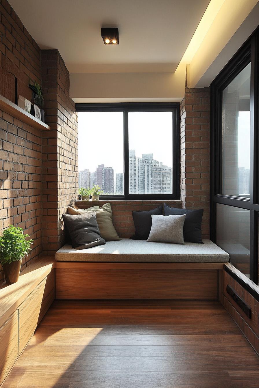 modern apartment small minimalist balcony interior with built in seating 2