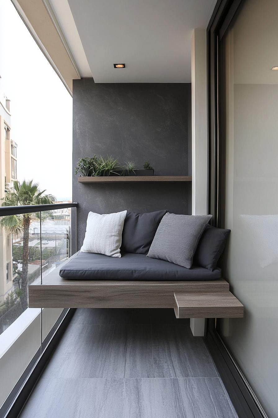 modern apartment small minimalist balcony interior with built in seating 3