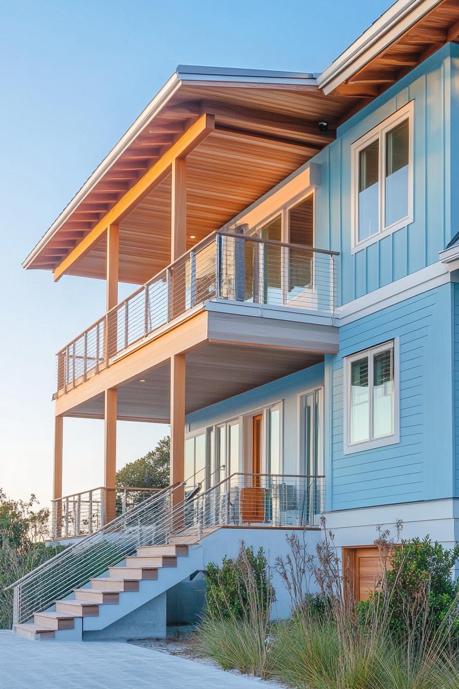 modern beach house with painted cedar shiplap exterior in coastal colors 2